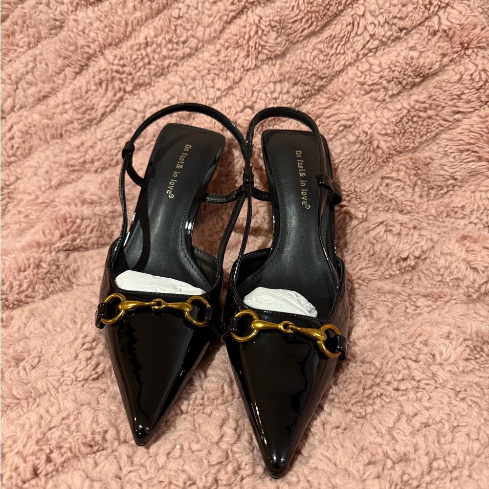 Elegant Black Patent Leather Slingback Heels